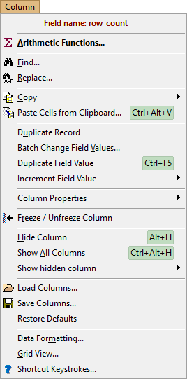 Column menu