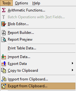 Exporting or Importing from Clipboard