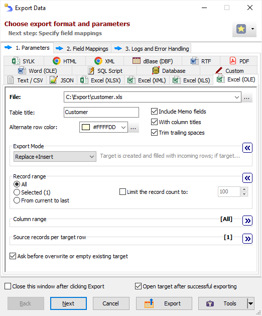 Example of Exporting Data to Excel Workbook (Using OLE) Exporting Data to Excel Workbook (Using OLE)