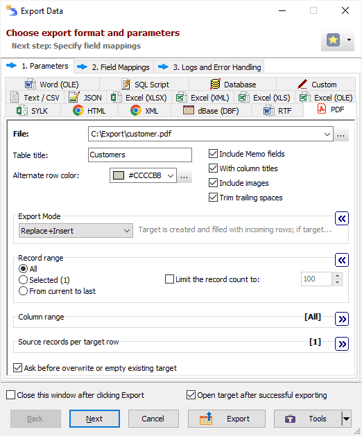 Exporting Data to PDF Document