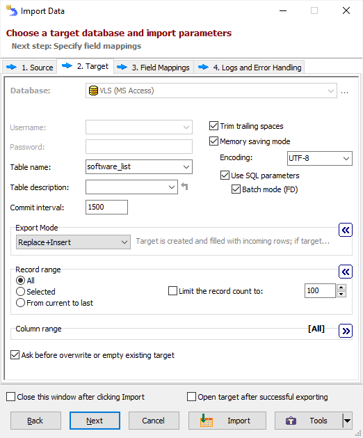 Importing Data to Target Table