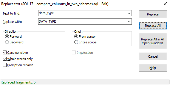 Пошук та заміна тексту в коді SQL